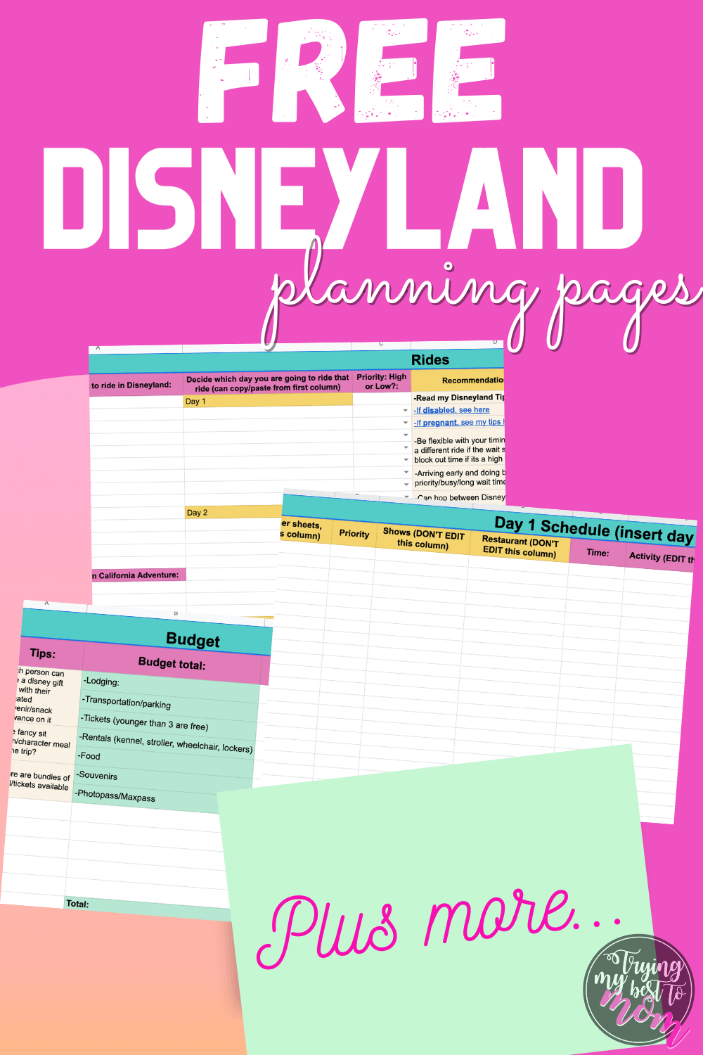 Free Disneyland Planning Pages Trying My Best To Mom
