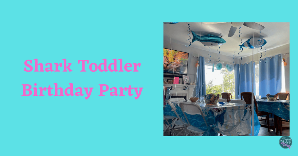 shark party decorations with text shark toddler birthday party