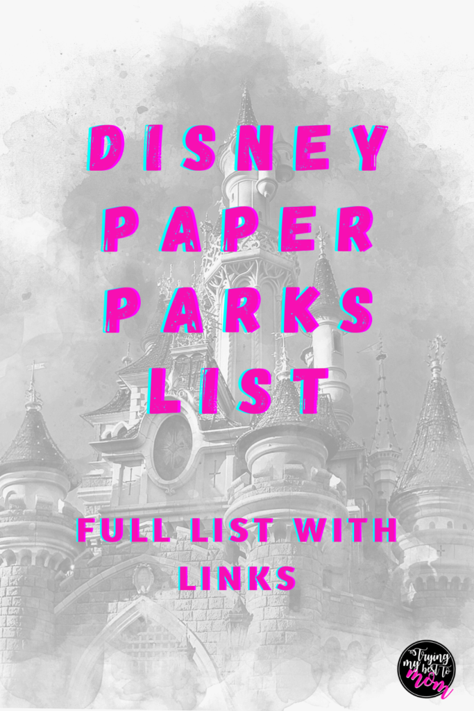 a sketch drawing of a castle with text disney paper parks list full list with links